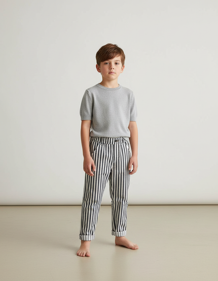 Pantalon Chino Rayé Noir Blanc Coton Enfant - Multicolore