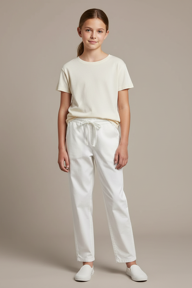 Pantalon Chino Blanc Droit Coton Confortable Fille