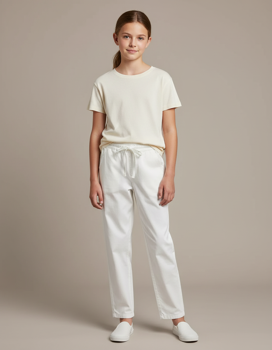 Pantalon Chino Blanc Droit Coton Confortable Fille