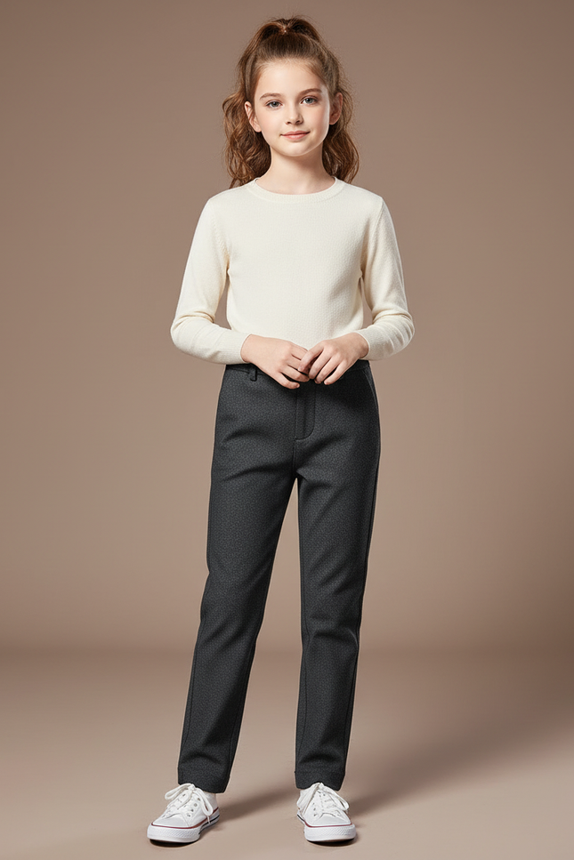 Pantalon Chino Gris Fille Slim Imprimé Décontracté - Tweed