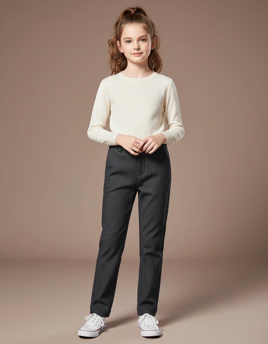 Pantalon Chino Gris Fille Slim Imprimé Décontracté - Tweed
