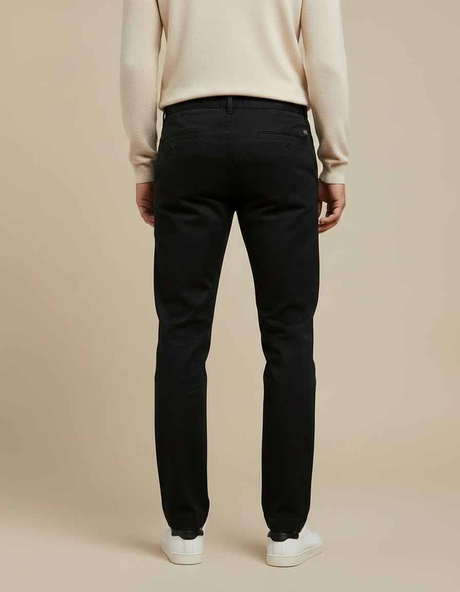 Pantalon Chino Noir Coton Fuselé Confortable Élégant Homme - vue 2