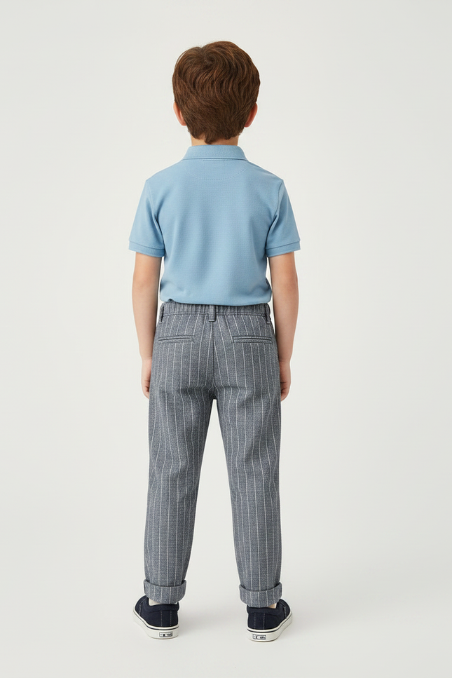 Pantalon Chino Garçon Gris Rayé Élégant Décontracté - Laine - vue 2