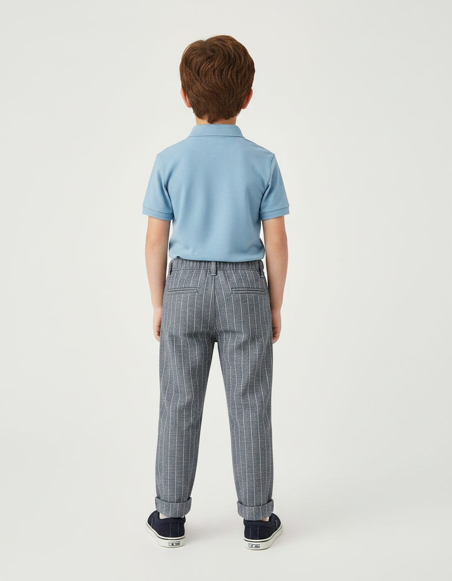 Pantalon Chino Garçon Gris Rayé Élégant Décontracté - Laine - vue 2