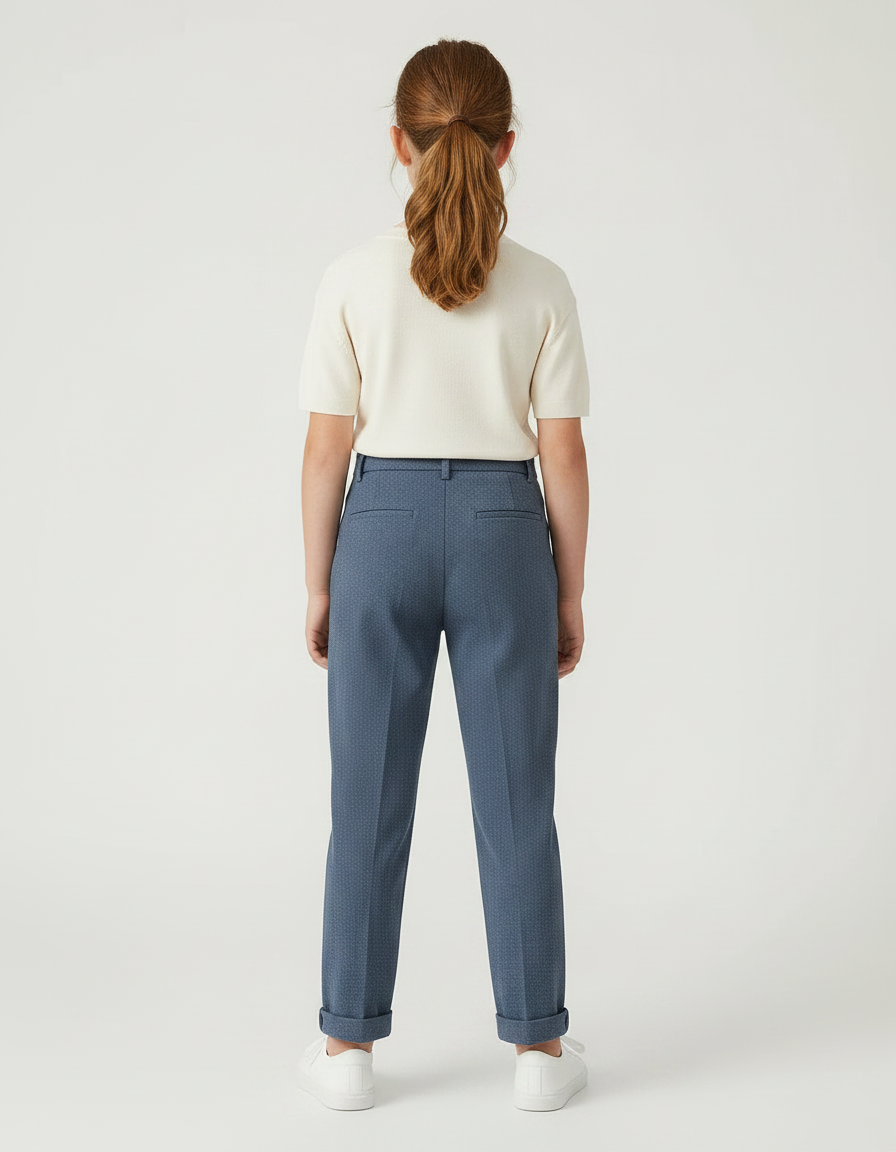 Pantalon Chino Bleu Marine Laine Chevron Droit Enfant - vue 2