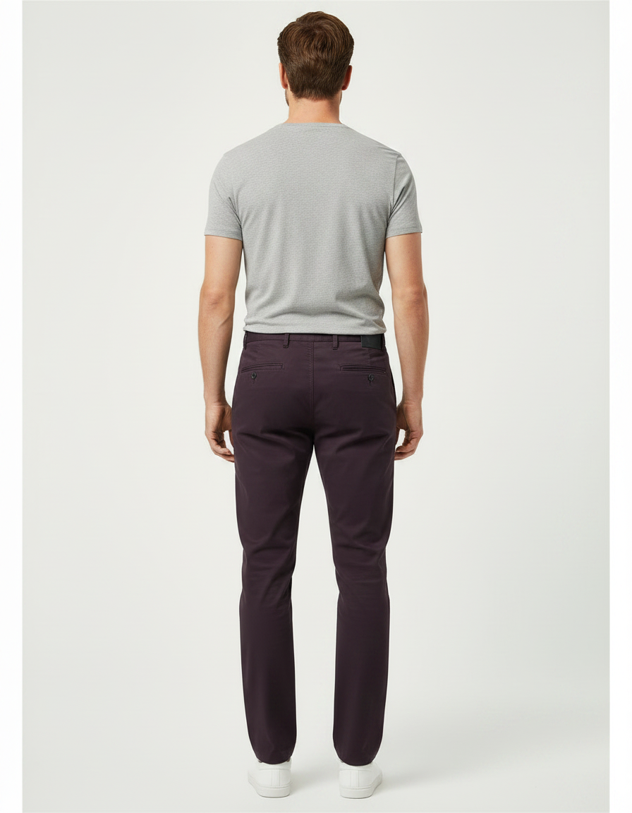 Pantalon Chino Bordeaux Coton Stretch Homme Élégant - vue 2