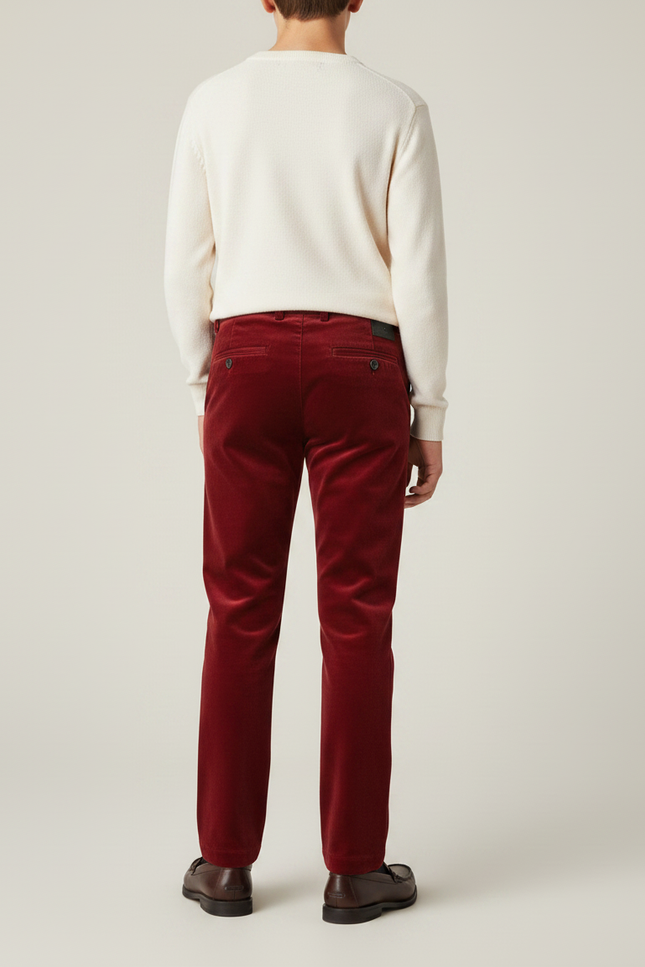 Pantalon Chino Velours Rouge Droit Enfant - Bordeaux Cordé - vue 2