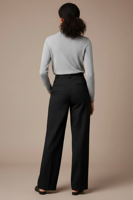 Pantalon Chino Noir Droit Taille Haute Ample Élégant - Polyester - vue 2