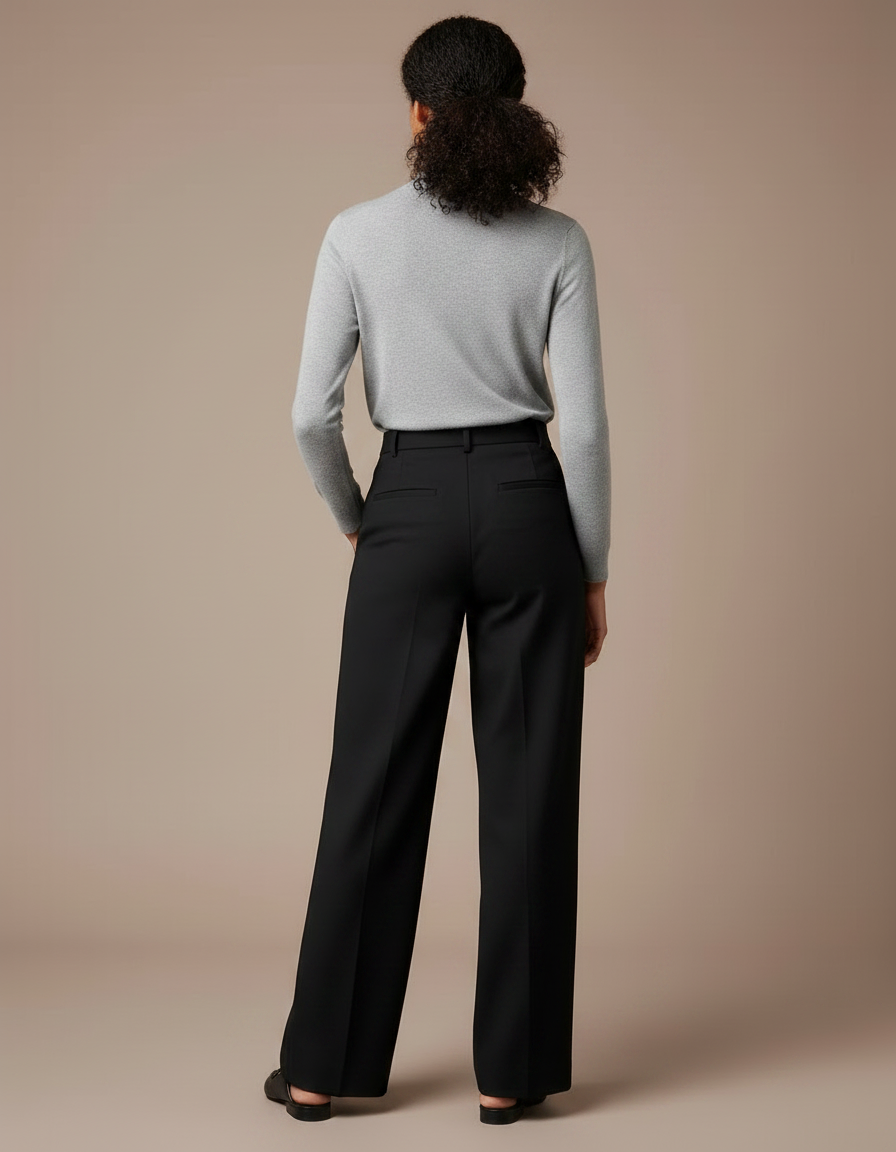 Pantalon Chino Noir Droit Taille Haute Ample Élégant - Polyester - vue 2