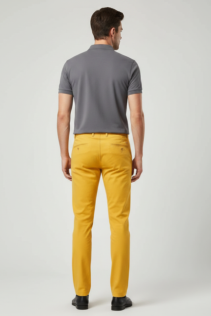 Pantalon Chino Jaune Homme Slim Coton Décontracté - vue 2
