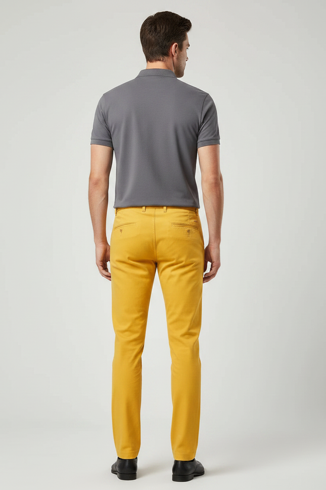 Pantalon Chino Jaune Homme Slim Coton Décontracté - vue 2