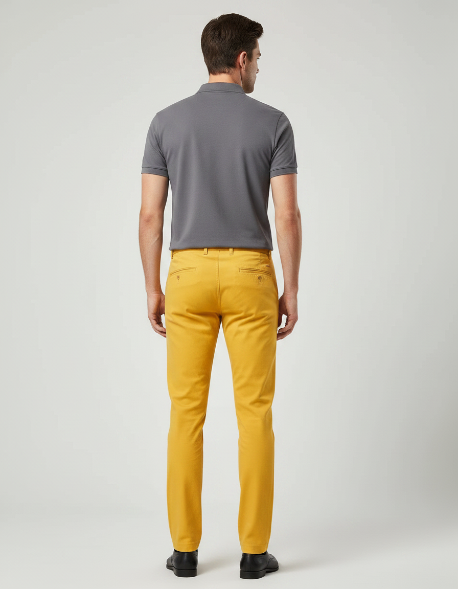 Pantalon Chino Jaune Homme Slim Coton Décontracté - vue 2