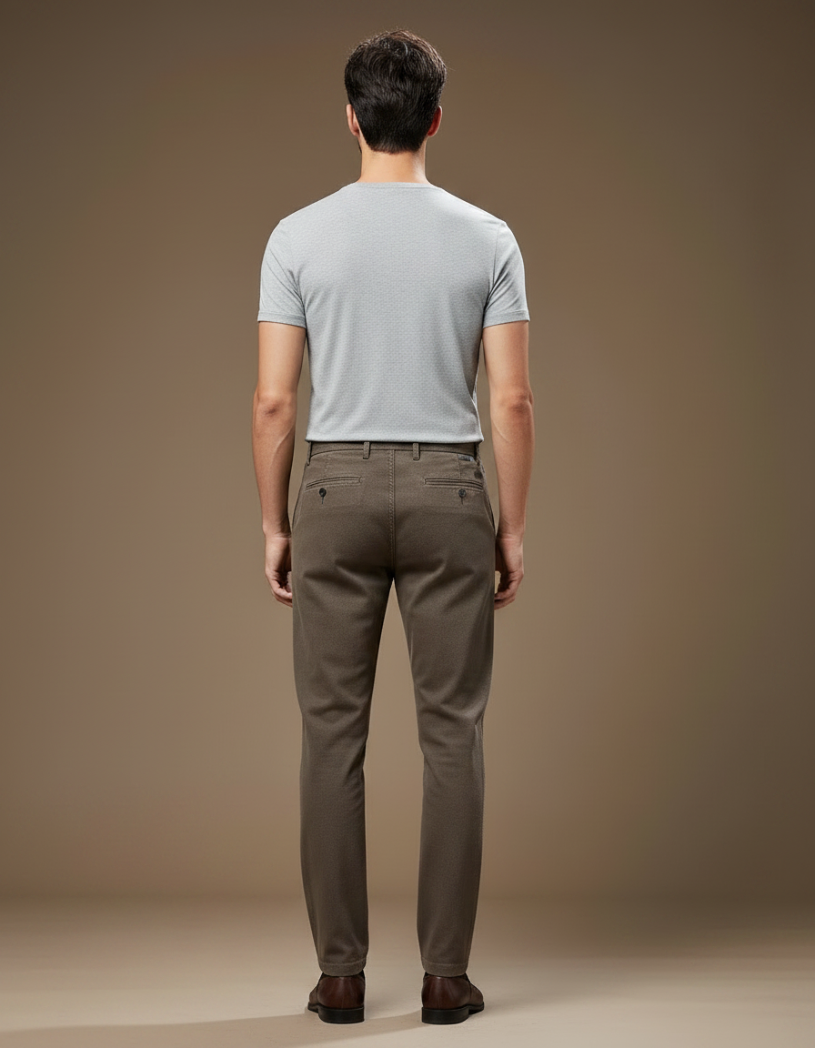 Pantalon Chino Marron Droit Extensible Confortable Homme - Gabardine - vue 2