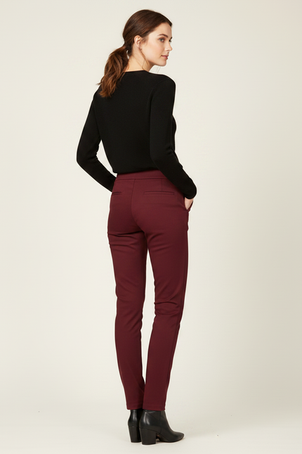 Pantalon Chino Bordeaux Stretch Taille Haute Femme - Gabardine - vue 2