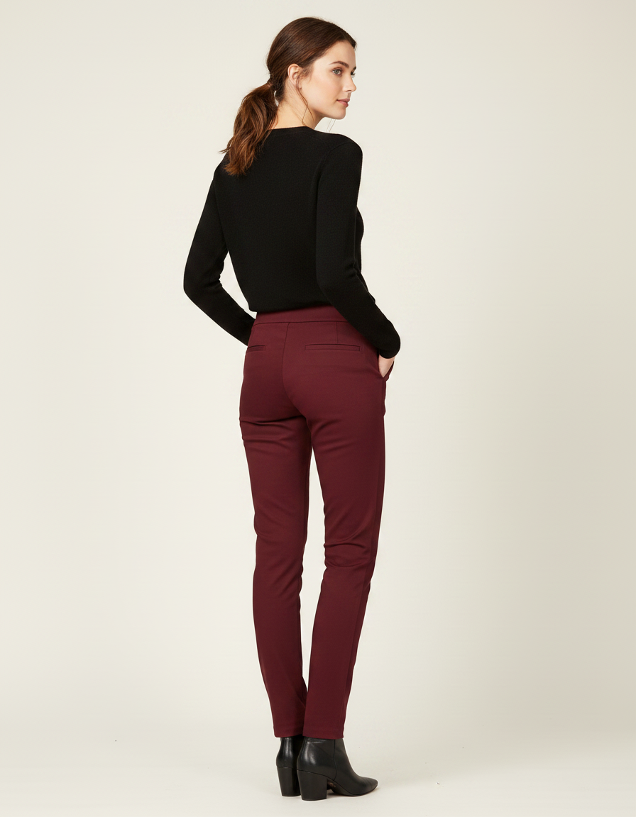 Pantalon Chino Bordeaux Stretch Taille Haute Femme - Gabardine - vue 2