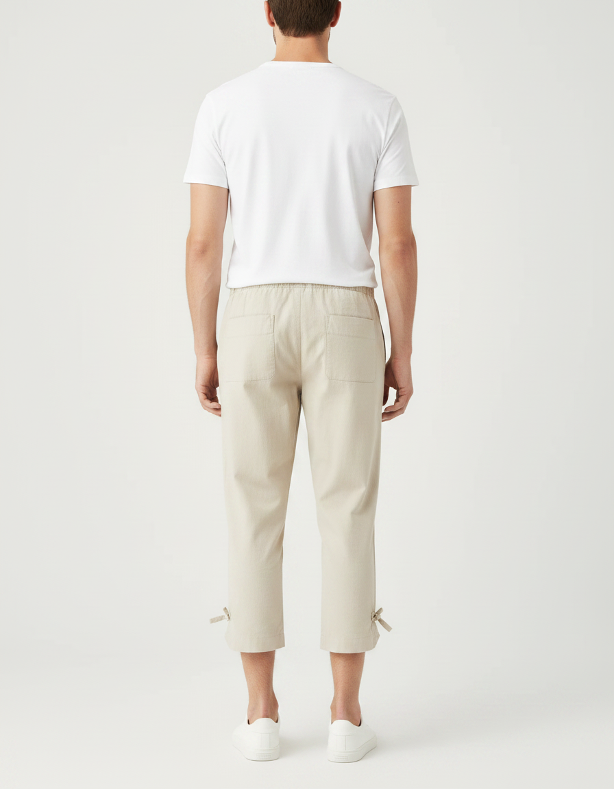 Pantalon Chino Beige Coton Décontracté Cordon Cheville - vue 2