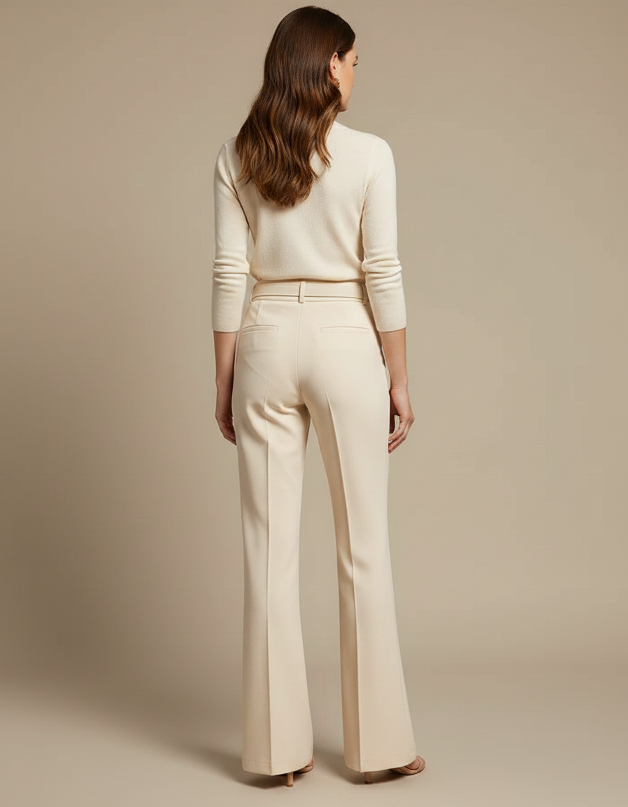 Pantalon Chino Beige Évasé Taille Haute Élégant - Gabardine - vue 2