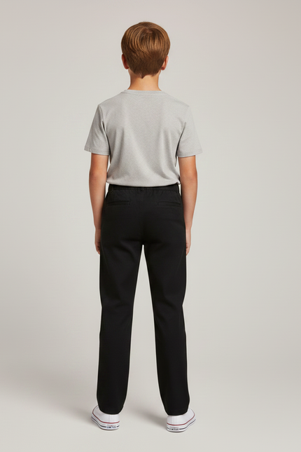 Pantalon Chino Noir Coton Élastique Garçon Droit - vue 2
