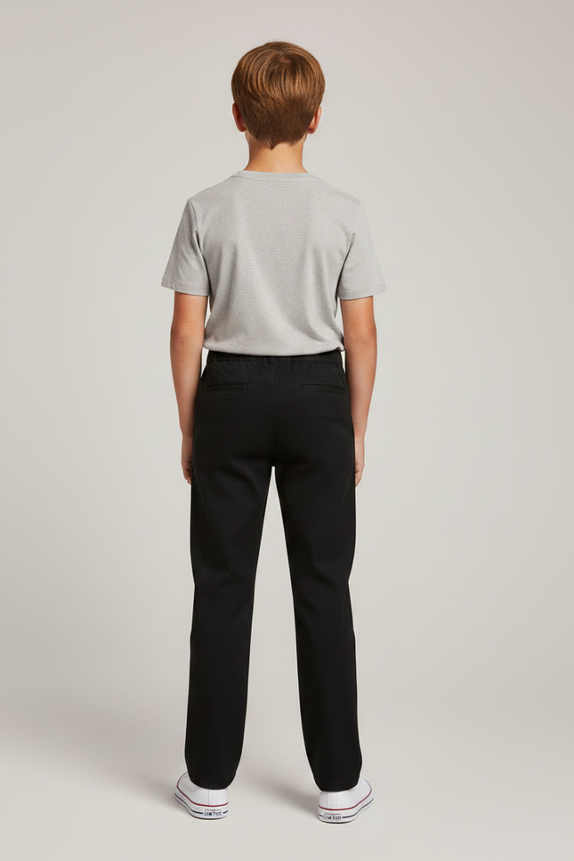 Pantalon Chino Noir Coton Élastique Garçon Droit - vue 2