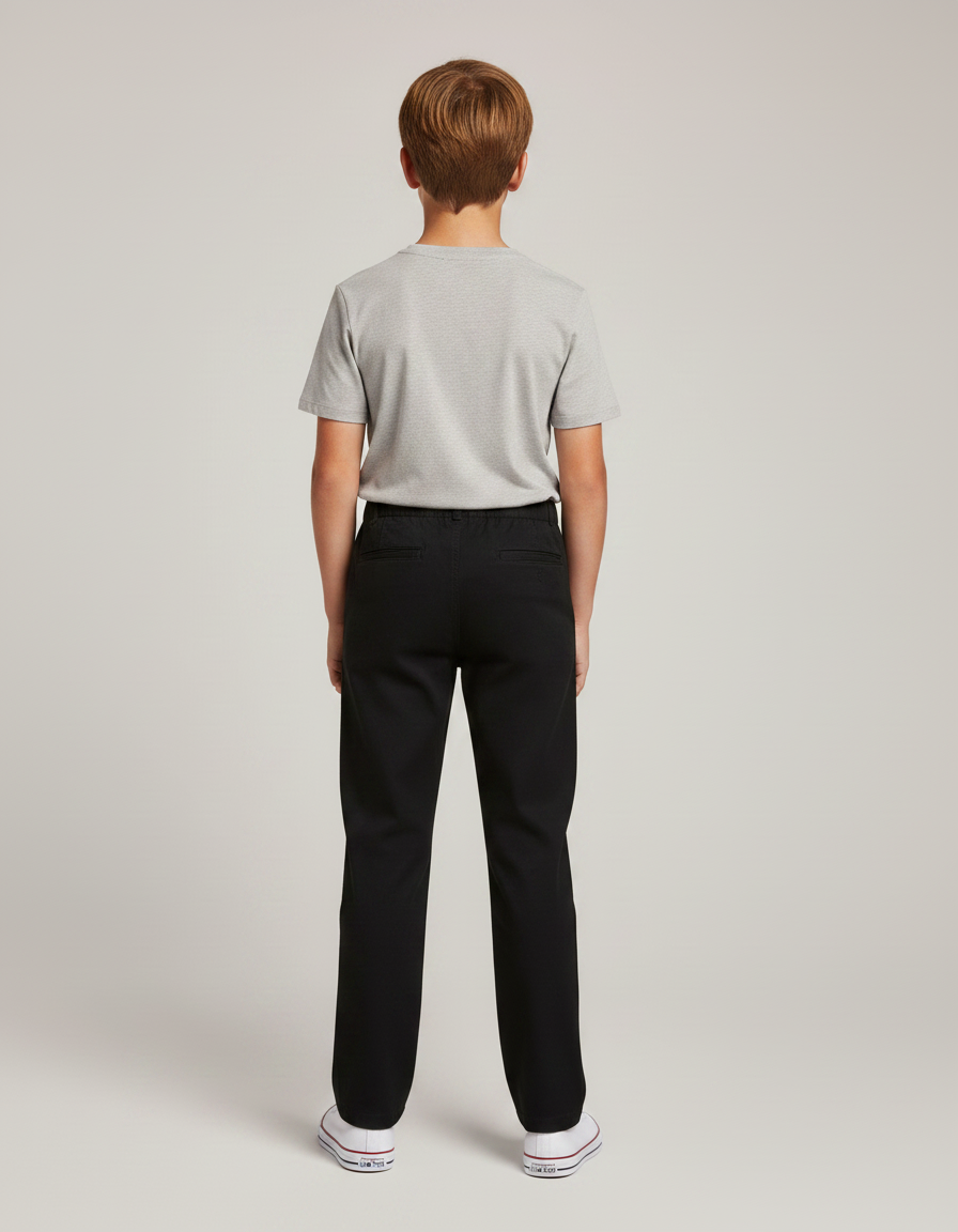 Pantalon Chino Noir Coton Élastique Garçon Droit - vue 2
