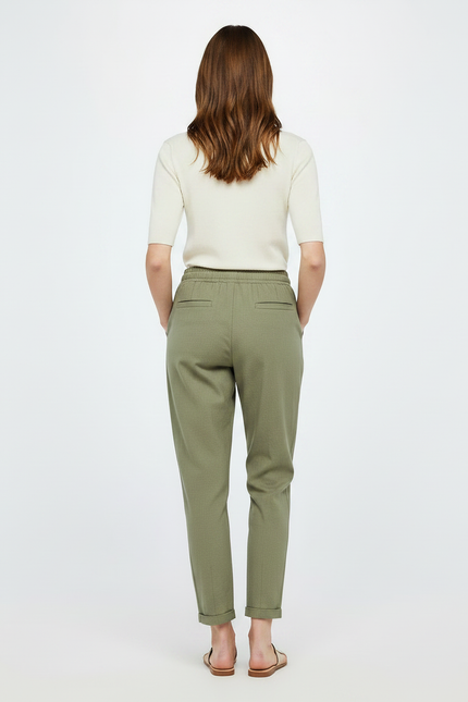 Pantalon Chino Kaki Coton Lin Fluide Cordon - vue 2