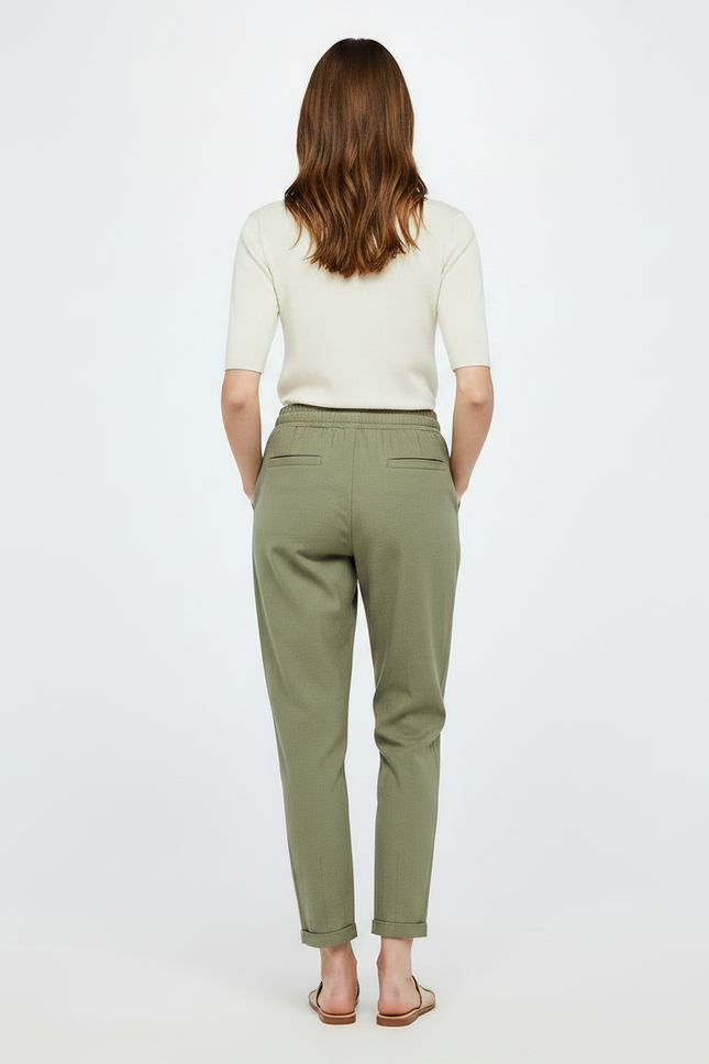 Pantalon Chino Kaki Coton Lin Fluide Cordon - vue 2