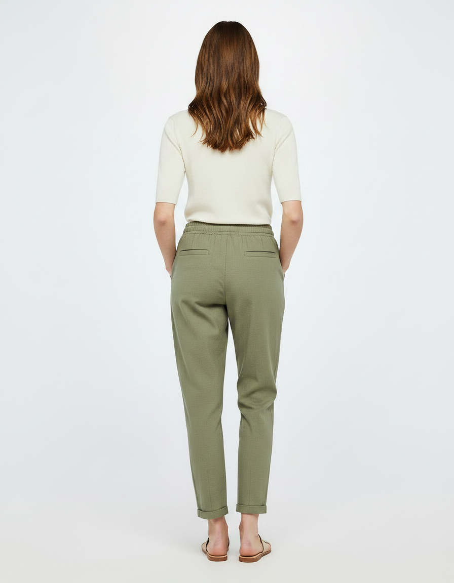 Pantalon Chino Kaki Coton Lin Fluide Cordon - vue 2