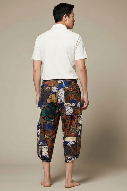 Pantalon Chino Imprimé Ethnique Ample Lin Coton Homme - Multicolore - vue 2