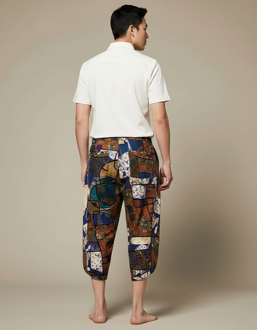 Pantalon Chino Imprimé Ethnique Ample Lin Coton Homme - Multicolore - vue 2