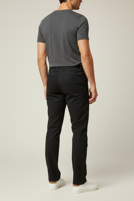 Pantalon Chino Homme Noir Coton Coupe Droite Décontracté - vue 2