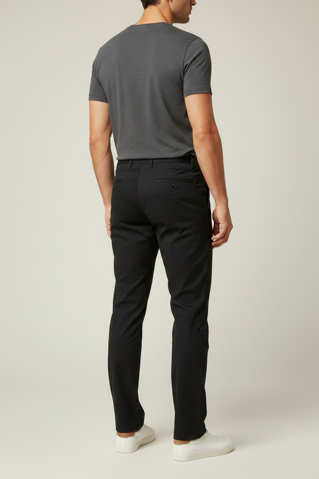 Pantalon Chino Homme Noir Coton Coupe Droite Décontracté - vue 2