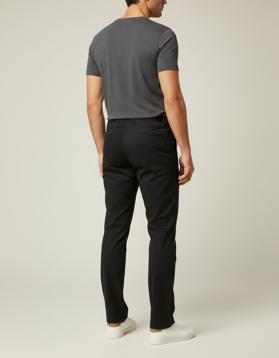 Pantalon Chino Homme Noir Coton Coupe Droite Décontracté - vue 2