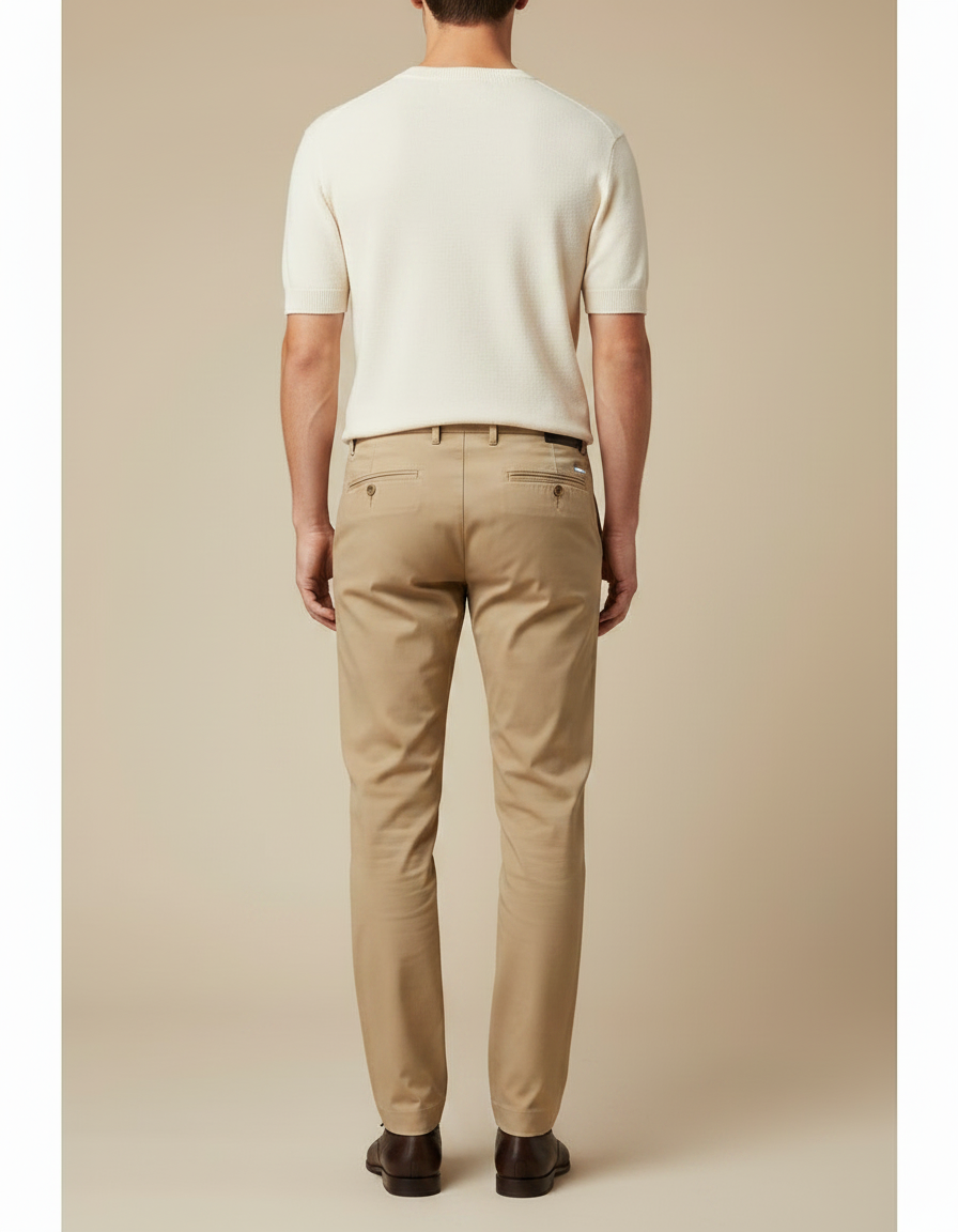 Pantalon Chino Beige Coton Droit Classique Homme - vue 2