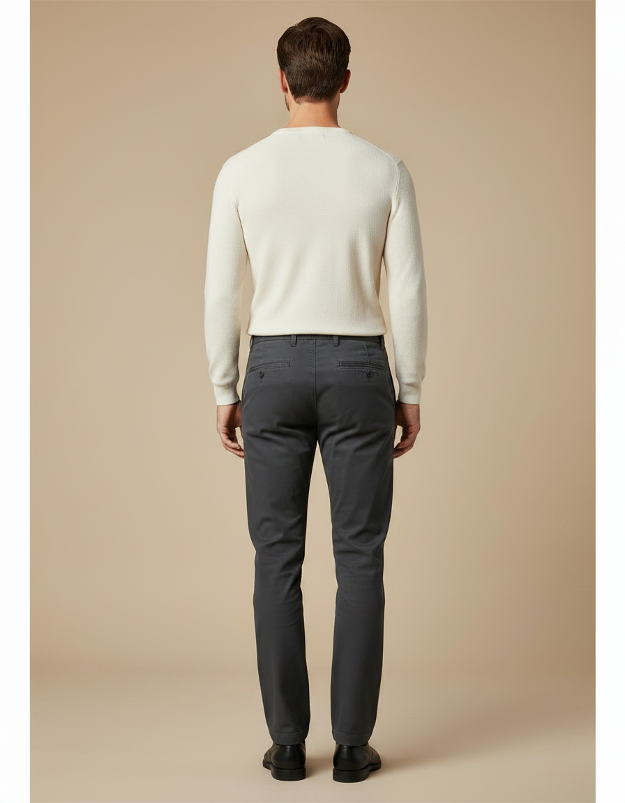 Pantalon Chino Gris Anthracite Slim Coton Élégant Homme - vue 2