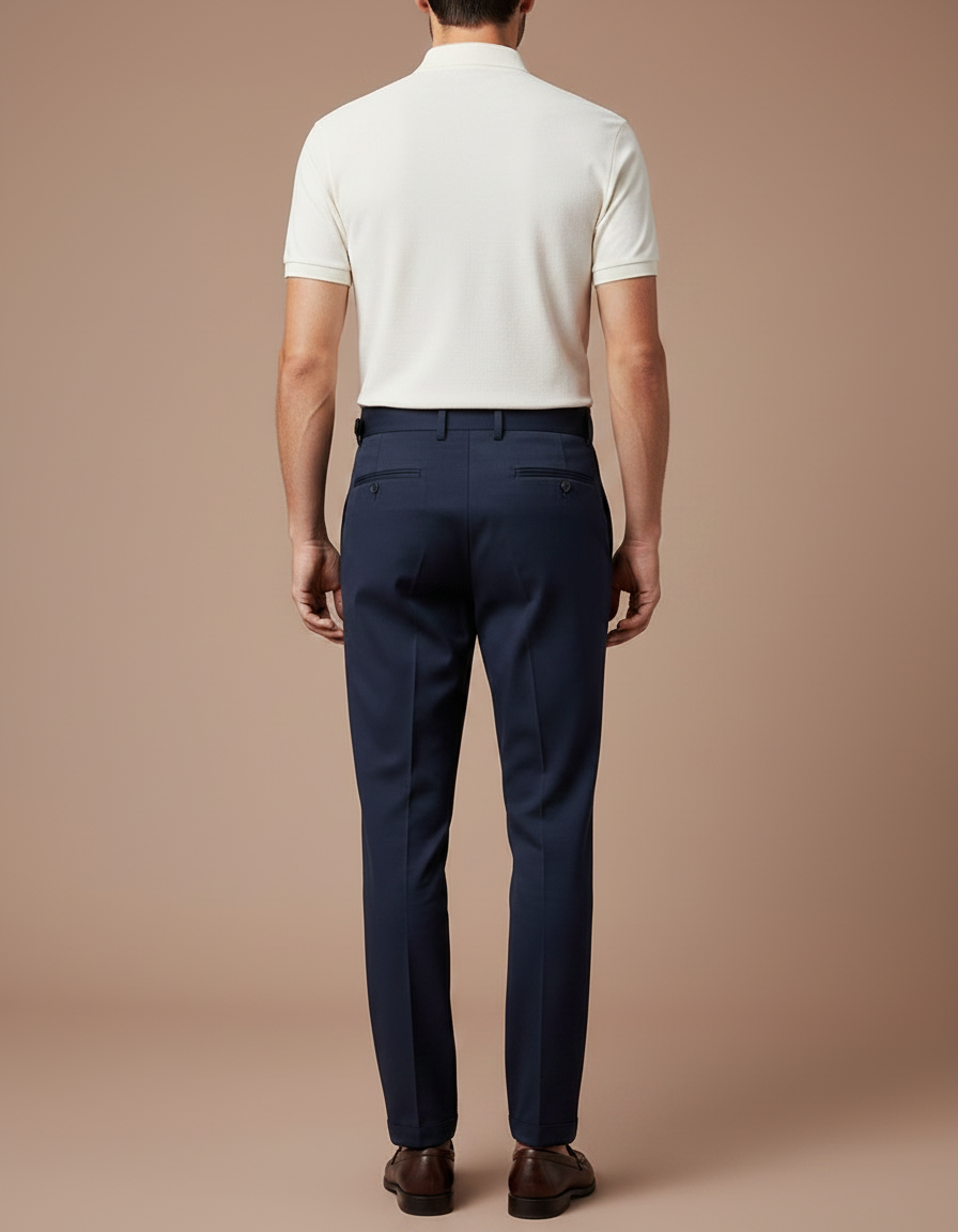 Pantalon Chino Bleu Marine Ajusté Élégant Homme - Gabardine - vue 2