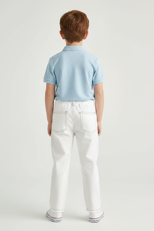 Pantalon Chino Blanc Coton Décontracté Enfant Surpiqûres - vue 2