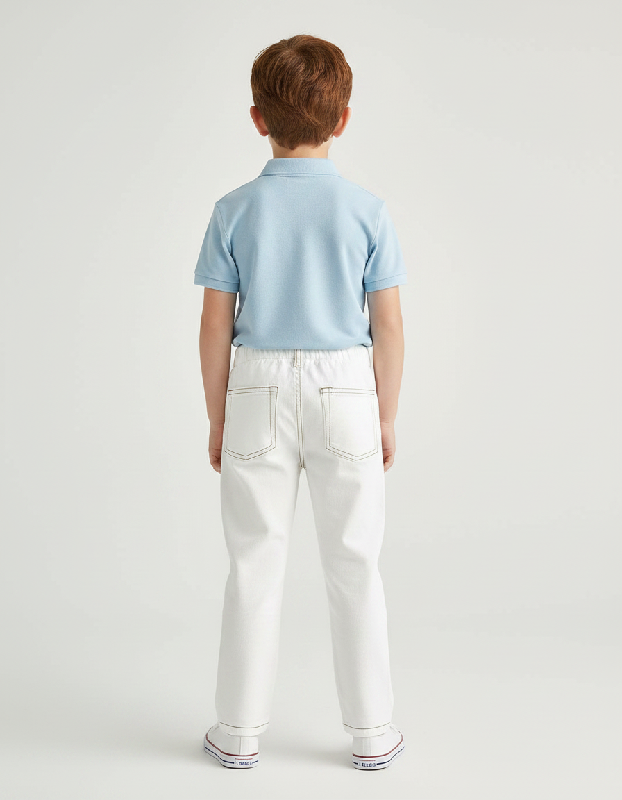 Pantalon Chino Blanc Coton Décontracté Enfant Surpiqûres - vue 2