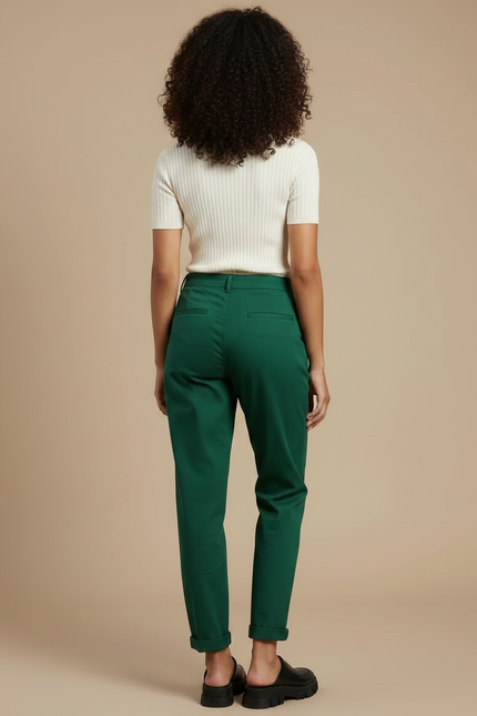 Pantalon Chino Vert Ample Décontracté Femme Coton - vue 2