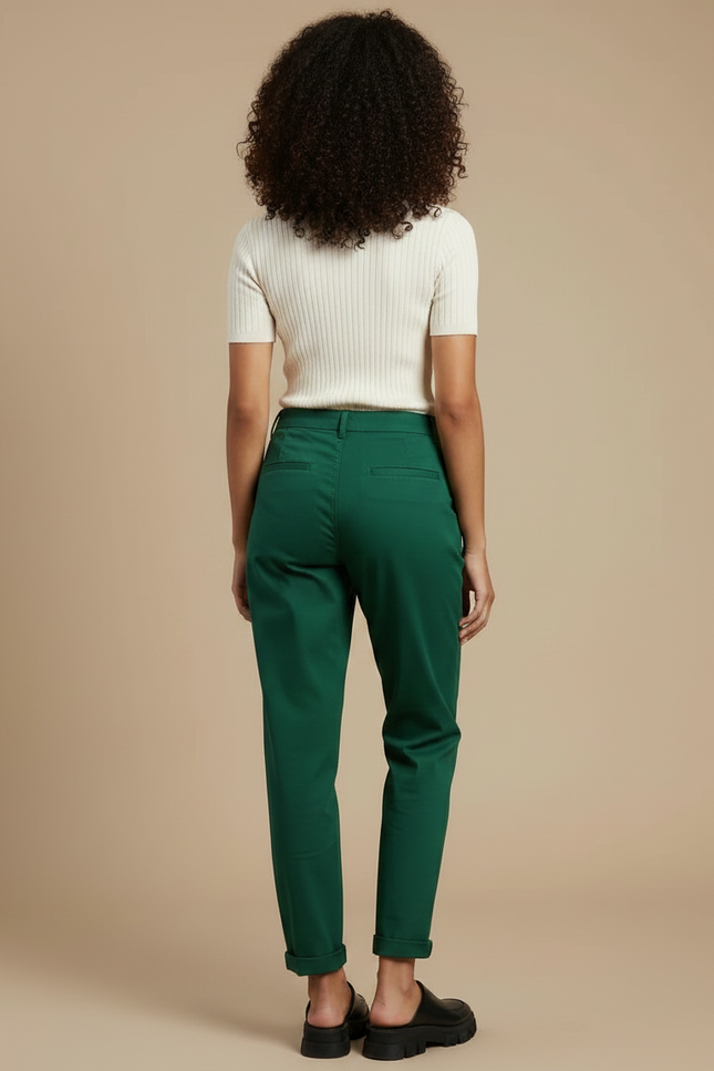 Pantalon Chino Vert Ample Décontracté Femme Coton - vue 2