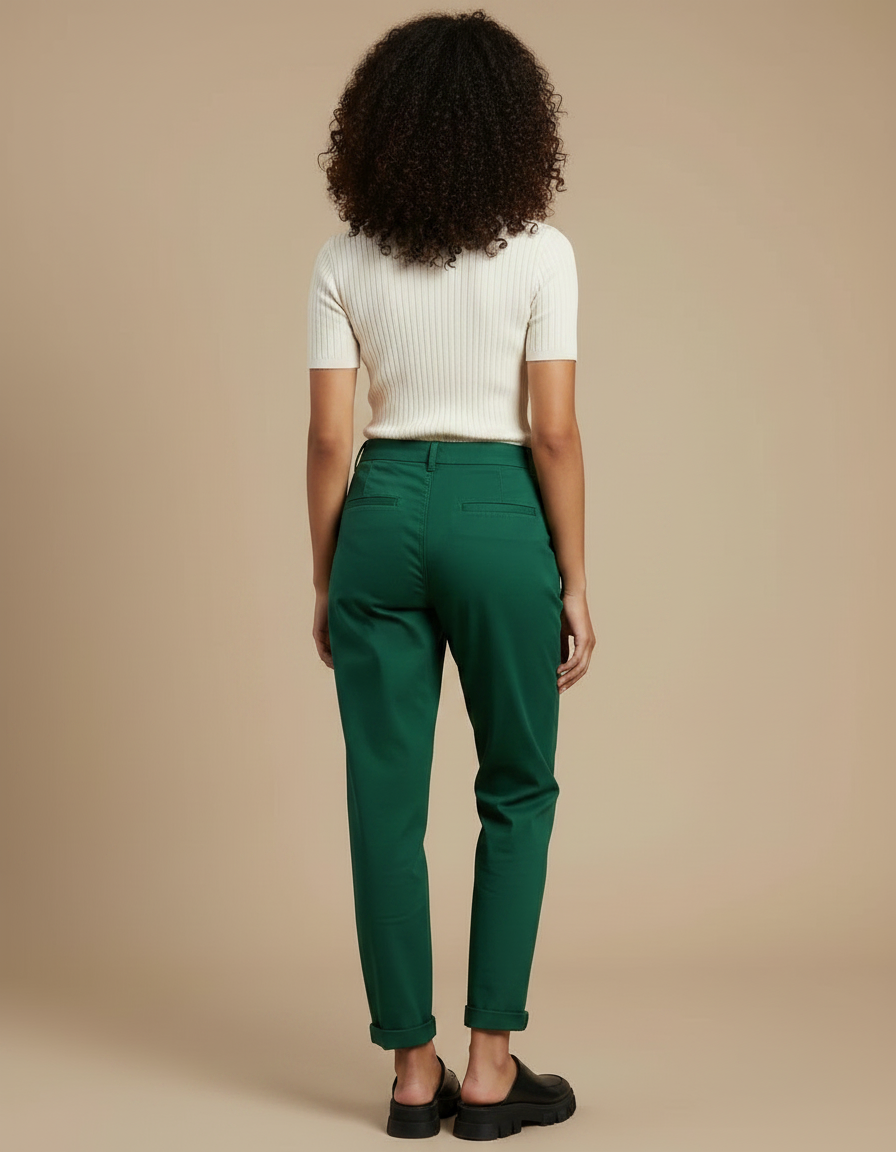 Pantalon Chino Vert Ample Décontracté Femme Coton - vue 2