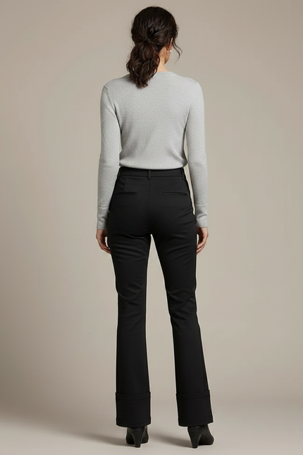 Pantalon Chino Noir Évasé Élégant Taille Haute - Gabardine - vue 2