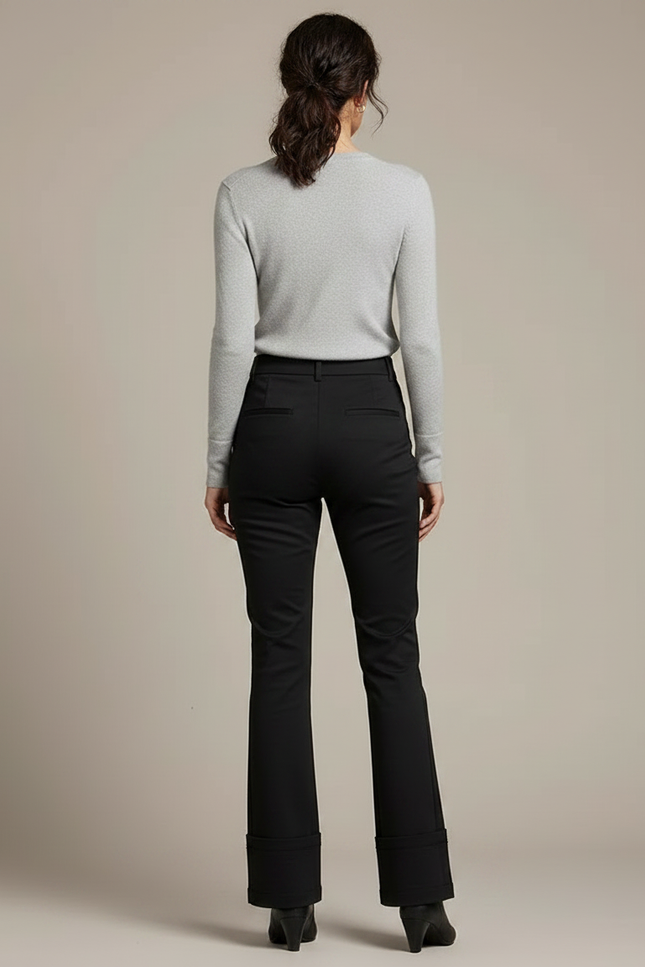 Pantalon Chino Noir Évasé Élégant Taille Haute - Gabardine - vue 2