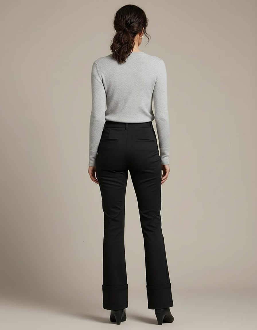 Pantalon Chino Noir Évasé Élégant Taille Haute - Gabardine - vue 2