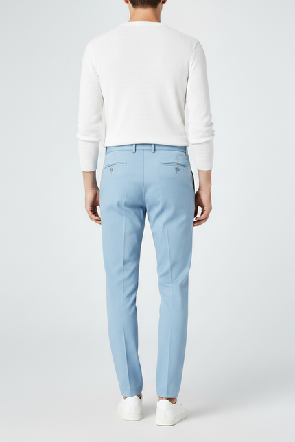 Pantalon Chino Bleu Ciel Plissé Slim Élégant Homme - Gabardine - vue 2