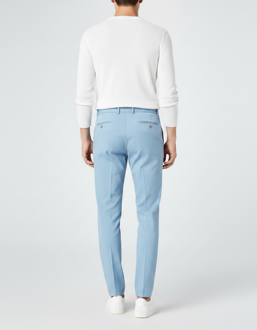 Pantalon Chino Bleu Ciel Plissé Slim Élégant Homme - Gabardine - vue 2