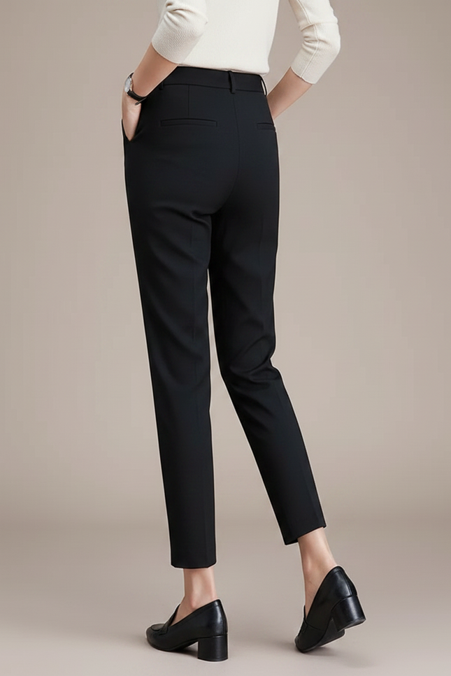 Pantalon Chino Noir Slim Taille Haute Élégant Femme - Polyester - vue 2