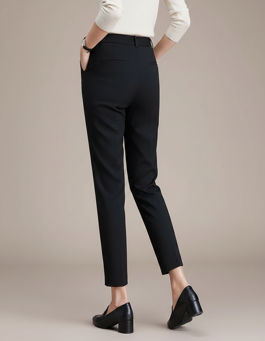 Pantalon Chino Noir Slim Taille Haute Élégant Femme - Polyester - vue 2