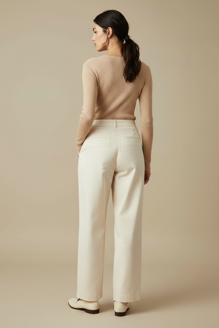 Pantalon Chino Large Femme - Blanc Coton - vue 2