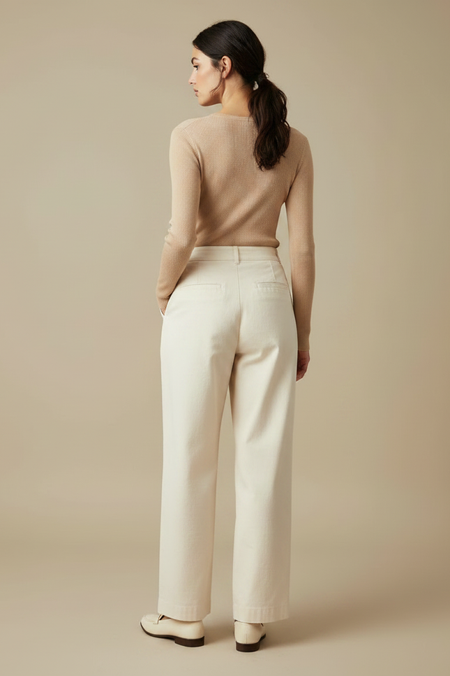 Pantalon Chino Large Femme - Blanc Coton - vue 2
