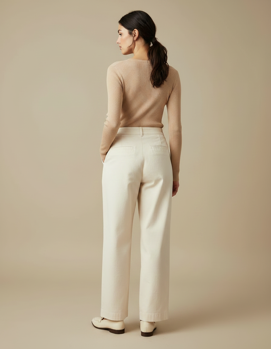 Pantalon Chino Large Femme - Blanc Coton - vue 2